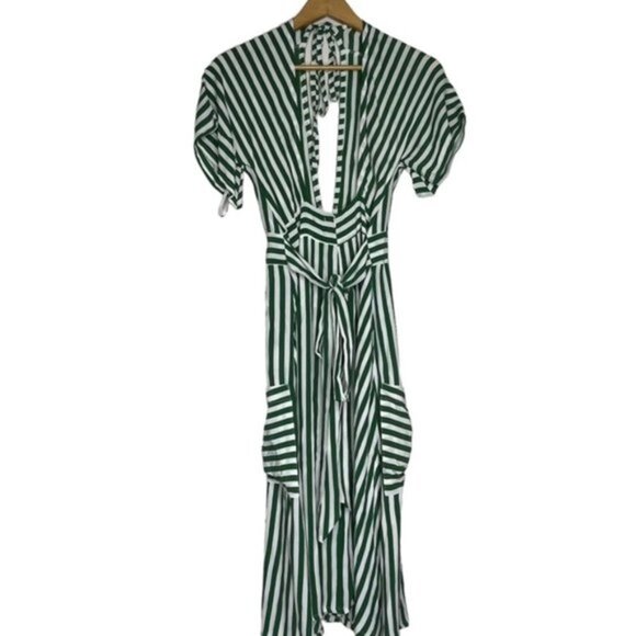 NWT Faithfull The Brand Milan Striped Green Dress Women Size US Small/4 - Picture 4 of 14